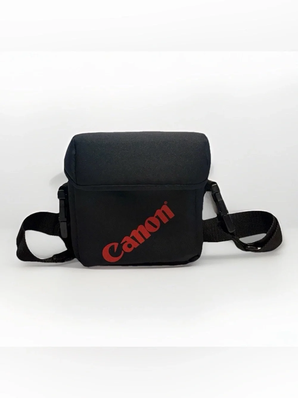 90s Vintage CANON Logo Small Shoulder Camera Bag Blk Soft Padded RARE Belt Loop